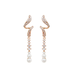 AMO起风了法式闪钻人造珍珠耳环女长款高级感流苏耳饰适合方圆脸