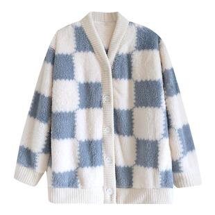 秋冬季法兰绒睡衣女单件上衣加绒加厚保暖珊瑚绒开衫家居服可外穿