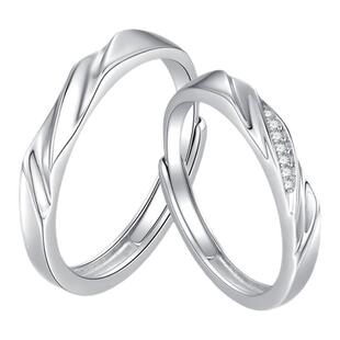 周大生纯银活口情侣对戒银轻奢设计可调节圈口戒指生日礼物送女友