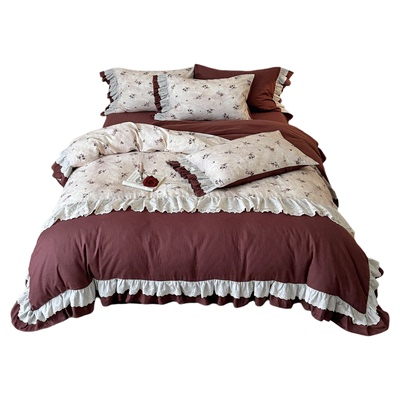 法式复古全棉双层纱花边四件套