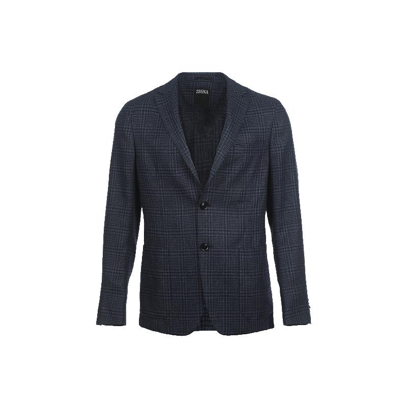 【自营】Zegna/杰尼亚男士桑蚕丝羊毛混纺休闲直筒格纹西装外套