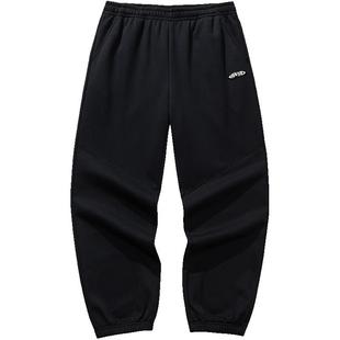 安踏加绒运动卫裤男士2025冬季新款宽松束脚针织长裤灰色休闲裤子