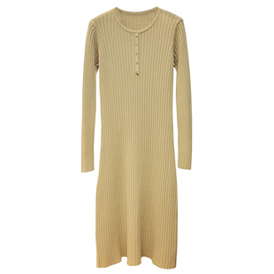 秋冬季宽松中长款过膝毛衣裙打底内搭法式桔梗针织连衣裙子女加厚