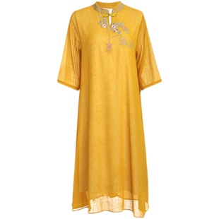 真丝连衣裙2026年夏季新款气质中国风刺绣女士宽松复古汉服旗袍裙