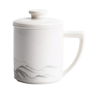 水杯马克杯陶瓷带盖大容量定制家用办公杯茶水分离德化白瓷羊脂玉