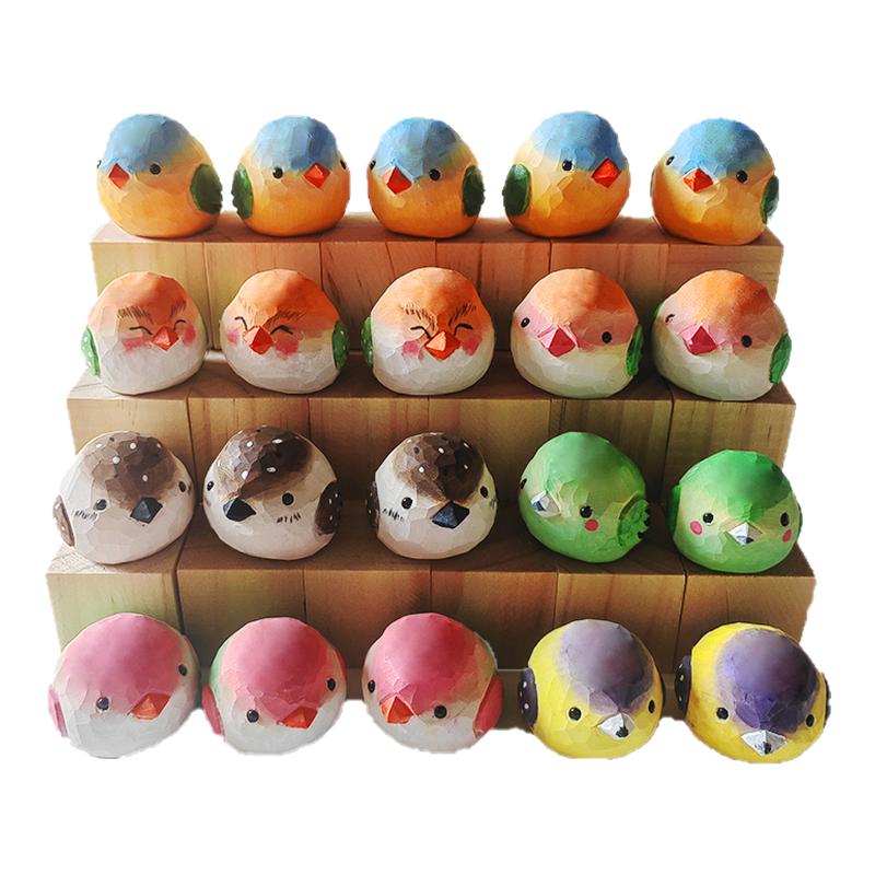 神工巧匠丨肥啾 木雕小鸟可爱珍珠鸟纯实木手工雕刻桌面摆件挂件