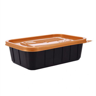 新天力900ml可微波一次性塑料饭盒长方形黑色美式加厚带盖打包盒