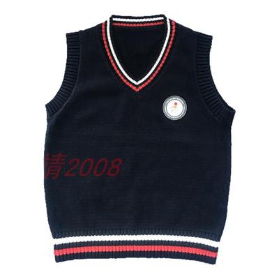 英伦风针织套头春秋藏青色背心