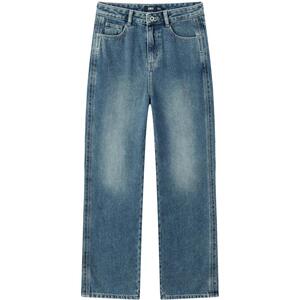 森柔牛仔|森马牛仔裤女抓毛拖地裤显腿直2024冬季新款阔腿裤港风