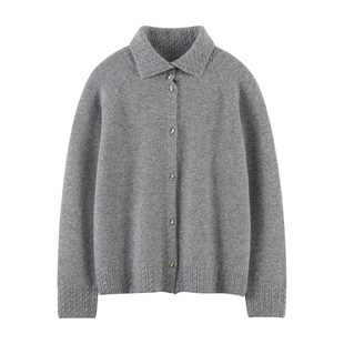 2025秋冬新款100%纯山羊绒开衫加厚翻领女法式针织衫毛衣羊绒外套