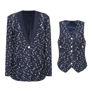 TOP家 时髦通勤 法式复古小香粗纺波点波肌理羊毛西装+马甲套装女