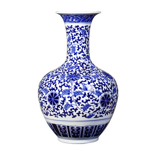 景德镇陶瓷花瓶仿古手绘青花瓷摆件中式客厅博古架玄关家居装饰品