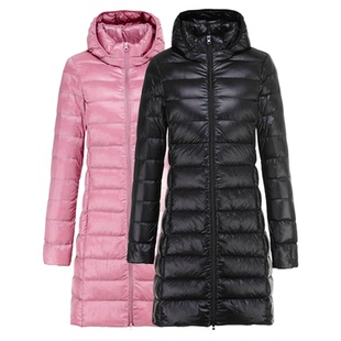 日本25年秋冬季轻薄大码羽绒服女中长款连帽帽宽松超薄轻便外套