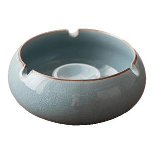 哥窑大号带盖烟灰缸创意防风灰缸办公室高级感陶瓷开片装饰烟盅