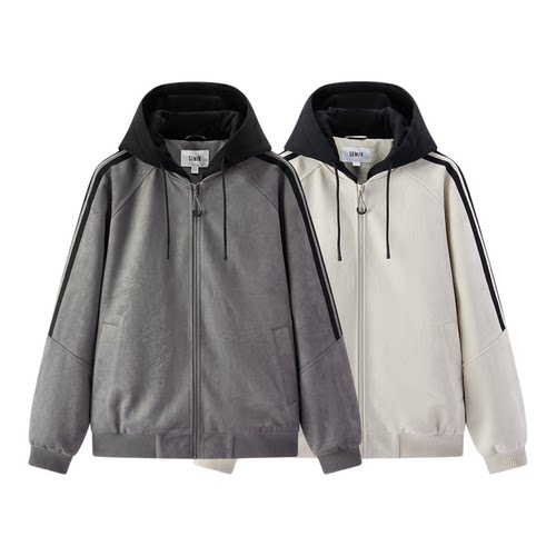 商场同款|森马棉服男冬季假两件连帽外套2025新款撞色运动风上衣