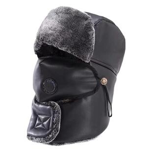 冬季pu皮帽子男保暖雷锋帽加厚防风骑车户外防寒东北滑雪包头帽女