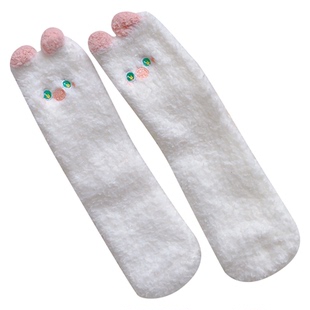 可爱至上~珊瑚绒袜子女秋冬季中筒袜加绒加厚保暖睡眠袜居家地板