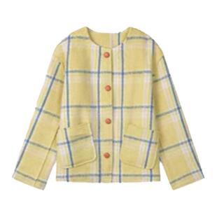 SOLO爆爆韩系格子呢子大衣女2025秋冬新款高级感小个子毛呢短外套