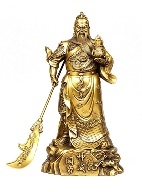 黄铜关帝武财神玄关摆件聚宝盆