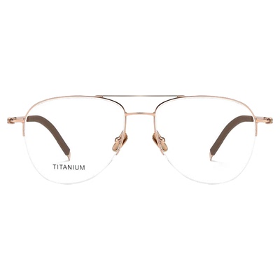 超轻纯钛半框眼镜近视可配度数男女蛤蟆款飞行员大框金丝双梁钛架