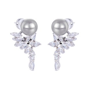 真多麻灰珍珠耳环女轻奢小众高级感气质精致耳钉流苏新款秋冬耳饰