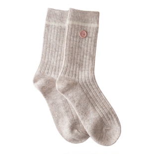 暖和和加厚款~粉纽扣秋冬保暖袜子女中筒~含羊毛甜美温柔复古长袜