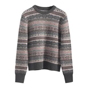 重磅~康赛妮山羊绒 老钱风LP复古费尔岛提花毛衣圆领针织衫上衣女