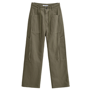 欧美街拍潮酷飘带直筒工装裤高腰宽松显瘦阔腿裤休闲拖地长裤新款