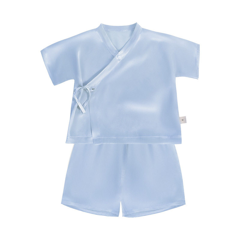 婴儿桑蚕丝短袖短裤分体爬行服夏宝宝夏季真丝爬爬服薄款透气柔软