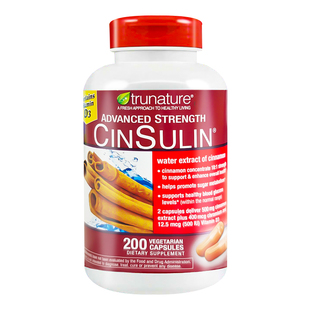 美国直邮进口TruNature CinSulin肉桂酵母铬胶囊200粒含维生素D3