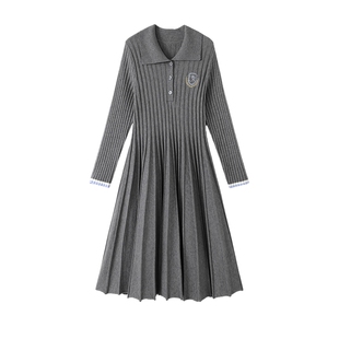 时然大码女装针织连衣裙秋冬新款长裙胖mm收腰显瘦百搭冬装a字裙