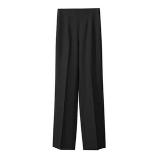 Amii2025秋新款极简纯色直筒含真丝天丝混纺TR梭织阔腿长裤女