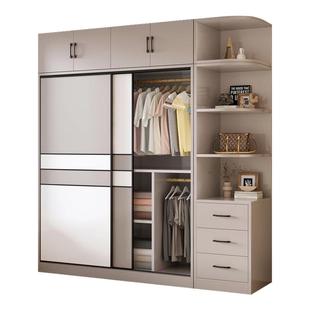 衣柜实木家用卧室小户型简易柜子推拉门出租房用储物生态板大衣橱