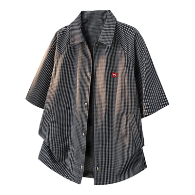 PLAYHEITY复古格子男女短袖衬衫