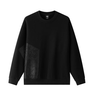 半墨新中式圆领卫衣男冬季新款重磅加绒加厚提花拼接外套大码男装