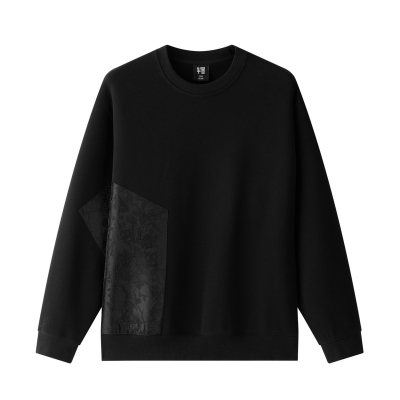 半墨新中式圆领卫衣男冬季新款重磅加绒加厚提花拼接外套大码男装