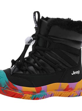 jeep儿童雪地靴加绒加厚2026新款冬季防水防滑男童靴子女童大棉鞋