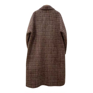 26春新款复古风经典格纹西服领拉绒宽松山羊绒大衣双排扣长款外套