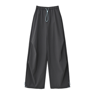 SEAWHEN海维恩冬厚款工装裤女松紧腰加绒保暖休闲户外阔腿伞兵裤