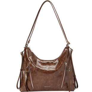 畹町编织压纹双肩包女大学生上课通勤单肩包大容量三用hobo托特包