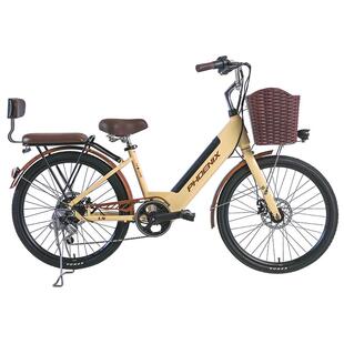 Phoenix/凤凰26寸可取锂电电动助力自行车大车筐油碟力矩电动车