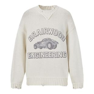 MOUSSY 2025春季新品复古小汽车图案印花针织毛衣女010ISQ70-4361