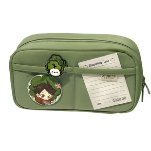 超大容量笔袋绿色系女孩款2024新款文具盒初中生高中铅笔盒女生女孩子小学文具笔袋火山高颜值简约透明放吧唧