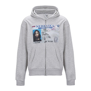 街头风卫衣开衫女春季人像印花休闲拉链外套情侣宽松上衣oversize