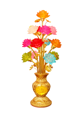 家用佛堂树脂莲花供佛七彩长明灯