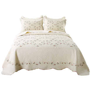 小清新欧式刺绣全棉床盖纯棉绗缝夏被空调被夹棉床单床罩机洗防滑