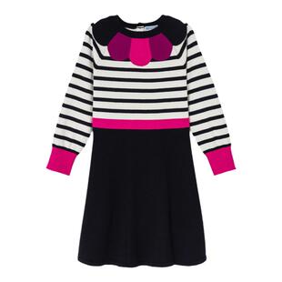 Jacadi亚卡迪法国女童羊毛混纺针织连衣裙春秋款条纹长裙2039596