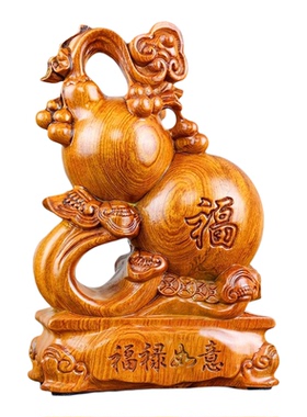 黑檀实木雕刻如意葫芦花梨摆件
