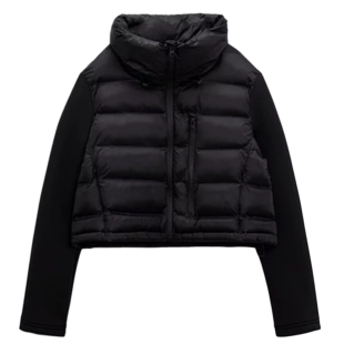 ZARLUVIP查罗女装秋冬装新款黑色拼接棉衣外套显瘦棉服女3427809