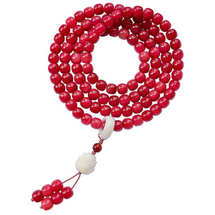 国风红菩提手串108颗多圈手持文玩男女古风莲花项链佛珠念珠手链